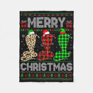 Merry Christmas Cobra Xmas Leopard Plaid Santa Elf Fleece Blanket