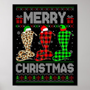 Merry Christmas Cobra Xmas Leopard Plaid Santa Elf Poster
