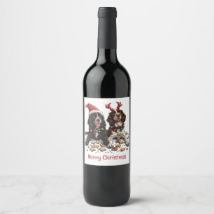 Merry Christmas Cocker Spaniel Dogs Wine Label
