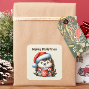 Merry Christmas cocoa hedgehog Square Sticker