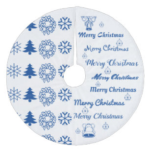 Merry Christmas Collage Blue Fleece Tree Skirt