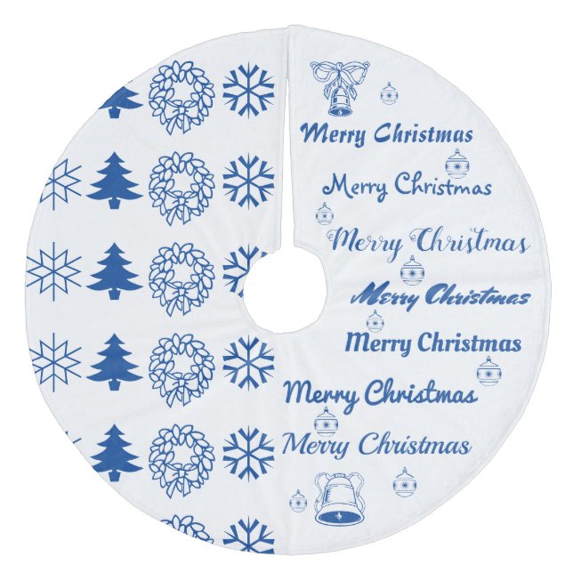 Merry Christmas Collage Blue Fleece Tree Skirt (Front)