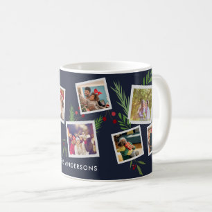 Merry Christmas Collage Custom Modern Holly Coffee Mug