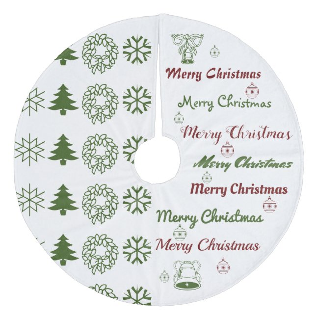 Merry Christmas Collage F Green Red Fleece Tree Skirt (Front)