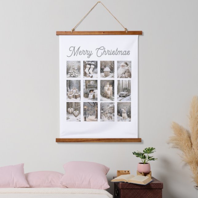 Merry Christmas Collage Holiday Scenes Hanging Tapestry (Bedroom)