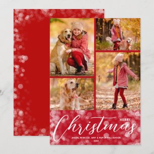 Merry Christmas Collage Multi-Photo Red Holiday Card