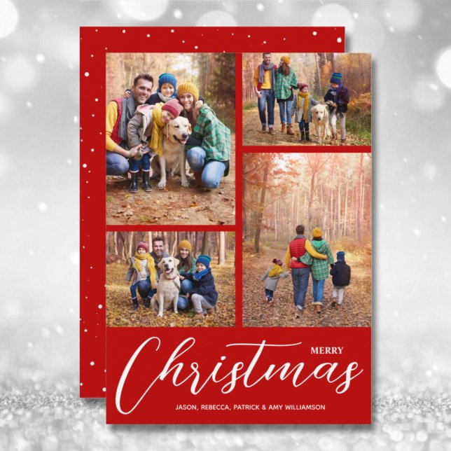 Merry Christmas Collage Multi-Photo Red Holiday Card (Creator Uploaded)
