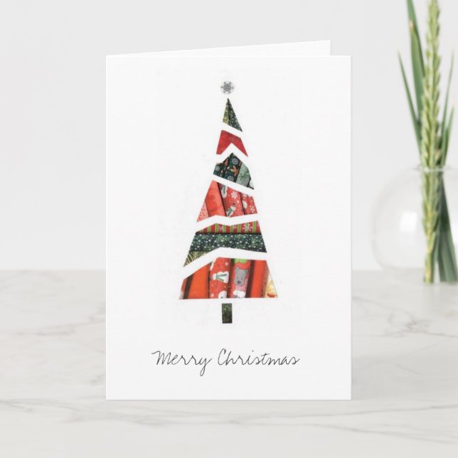 Merry Christmas Collage Style Tree Card (Front)