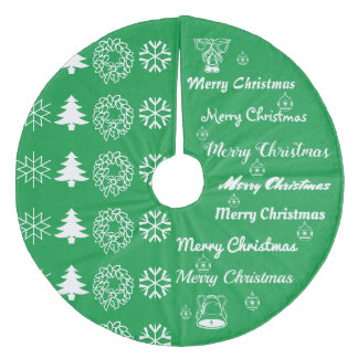 Merry Christmas Collage White on Green Fleece Tree Skirt