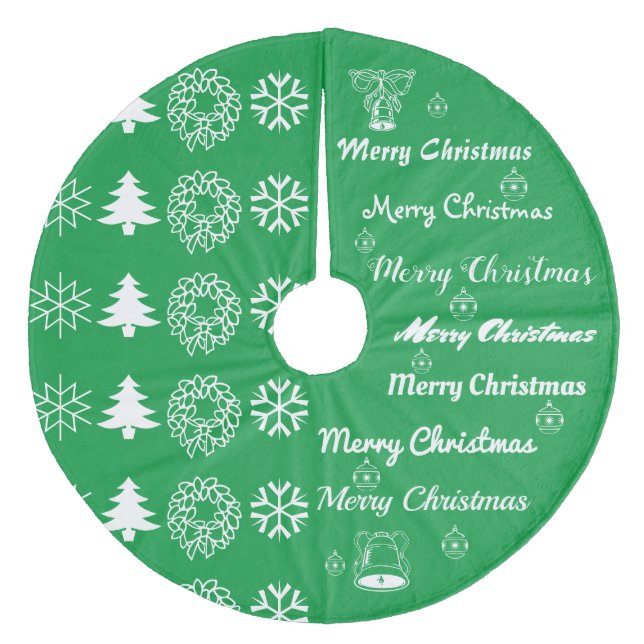 Merry Christmas Collage White on Green Fleece Tree Skirt (Front)
