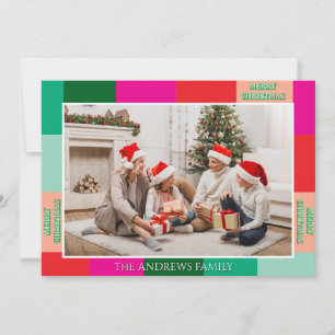 Merry Christmas Color Block Photo Holiday Card