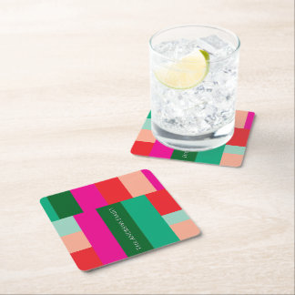 Merry Christmas Color Block  Square Paper Coaster