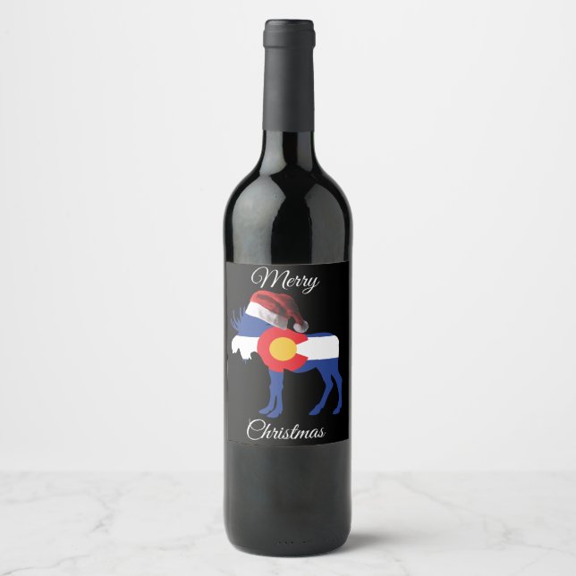 Merry Christmas Colorado Moose Wine Label (Front)