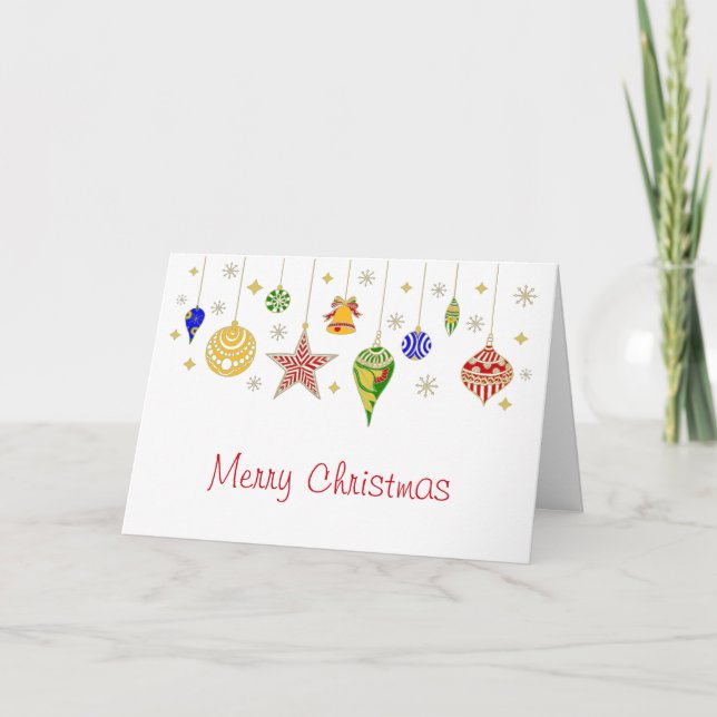 Merry Christmas Colorful Christmas Baubles Holiday Card (Front)