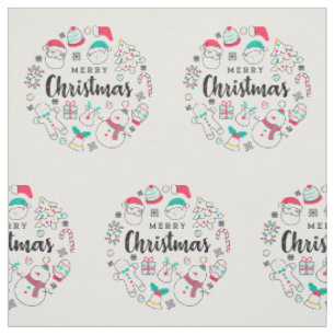 Merry Christmas colorful drawing Fabric