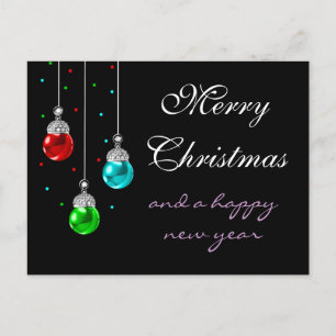 Merry christmas colorful ornaments holiday postcard