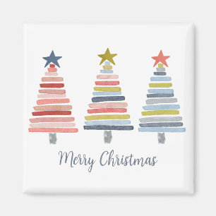 Merry Christmas Colorful Stacked Trees Magnet