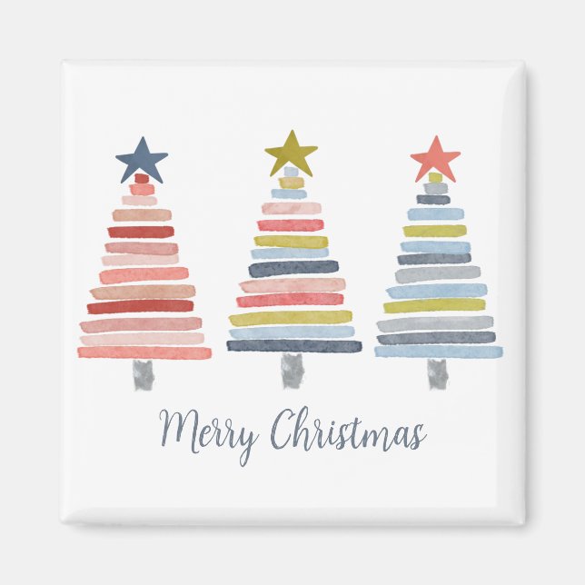 Merry Christmas Colorful Stacked Trees Magnet (Front)