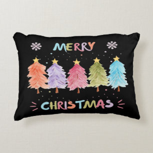 Merry Christmas Colorful Trees Essential Decorative Cushion