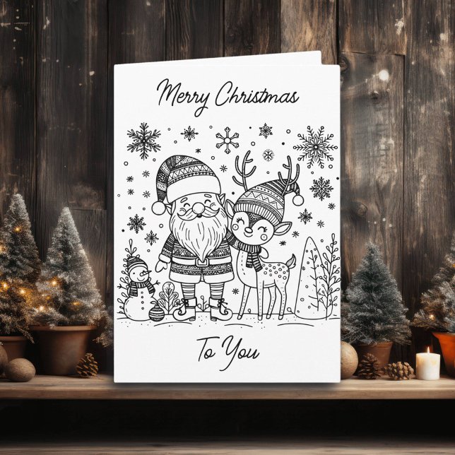 Merry Christmas Colour Me | Santa and Reindeer Card (Creator Uploaded)
