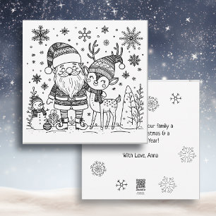 Merry Christmas Colour Me   Santa and Reindeer  Holiday Card