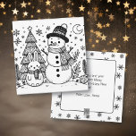 Merry Christmas Colour Me | Snowman and Bunny Holiday Card<br><div class="desc">Personalised Christmas postcard with colouring pages. Colouring pages are a snowman and bunny with Christmas trees,  the moon and snowflakes on the front. The back of the postcard has a holiday message that you can personalise.</div>