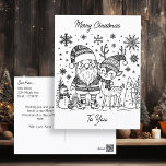 Merry Christmas Colour Me | Snowman and Reindeer Postcard<br><div class="desc">Personalised Christmas postcard with colouring pages. Colouring pages are Santa and reindeer on the front. The back of the postcard has a holiday message that you can personalise.</div>