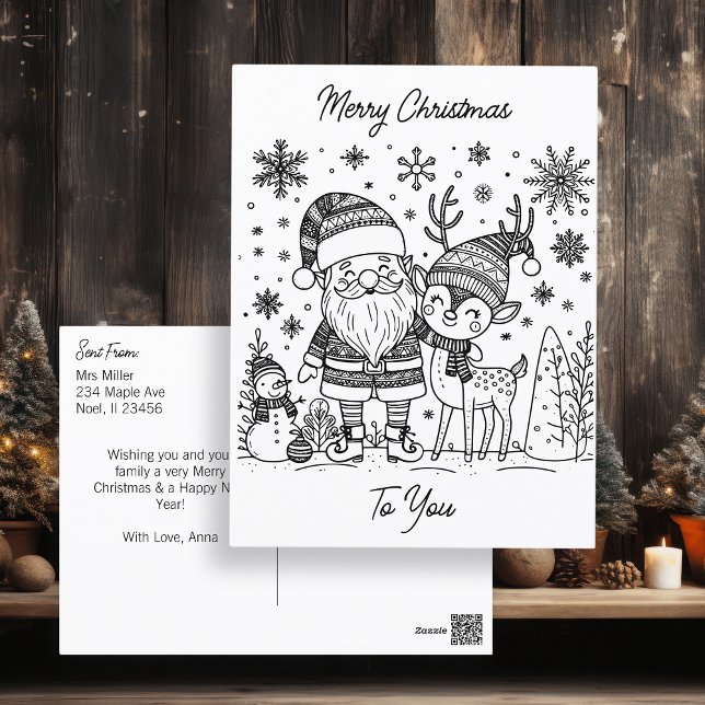 Merry Christmas Colour Me | Snowman and Reindeer Postcard (Creator Uploaded)