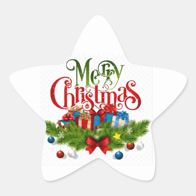 Merry Christmas, colourful and festive, Star Sticker (Front)