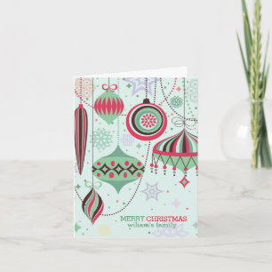 Merry Christmas Colourful Art-Deco Ornaments Holiday Card