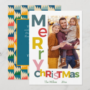 Merry Christmas Colourful Bold Typography Photo Holiday Card