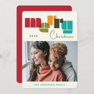 Merry Christmas Colourful Bold Typography Photo Holiday Card