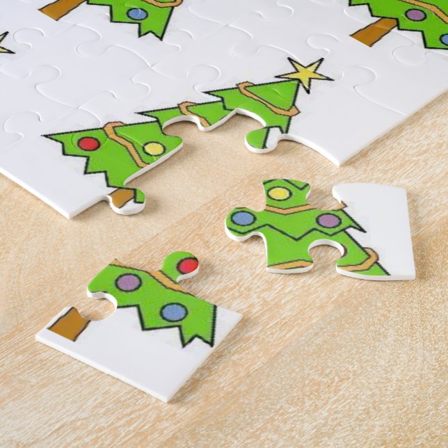 Merry Christmas Colourful Bright Green Tree  Jigsaw Puzzle (Side)