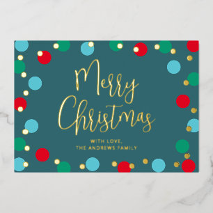 Merry Christmas Colourful Christmas Teal Gold Foil Foil Holiday Card
