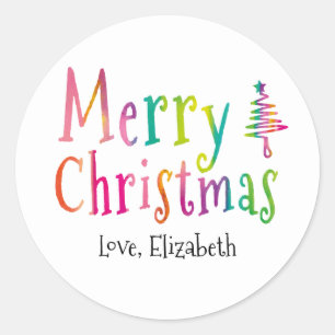 Merry Christmas Colourful Custom  Classic Round Sticker