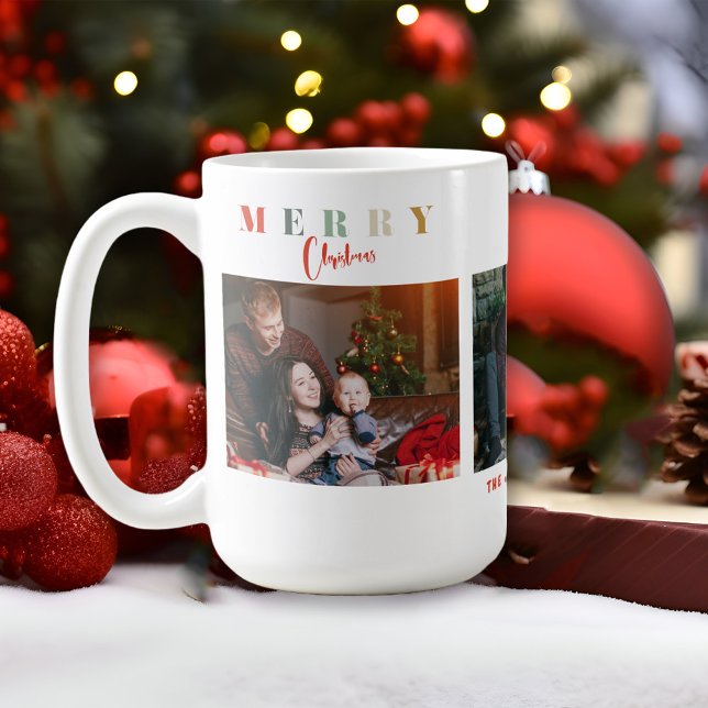 Merry Christmas Colourful Family Collage Typograph Coffee Mug (Creator Uploaded)