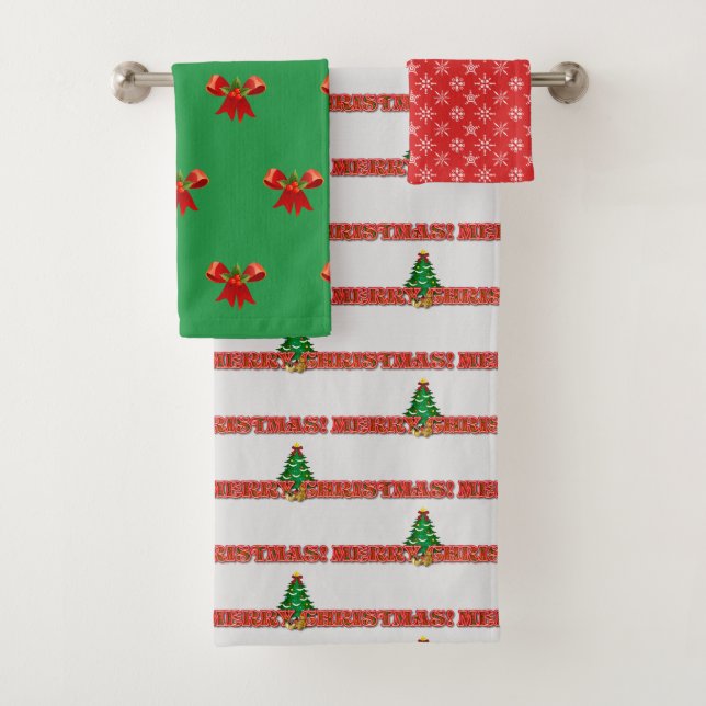 Merry Christmas Colourful Holiday Bath Towel Set (Insitu)