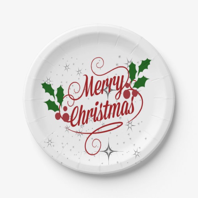 Merry Christmas, colourful holiday design Paper Plate (Front)
