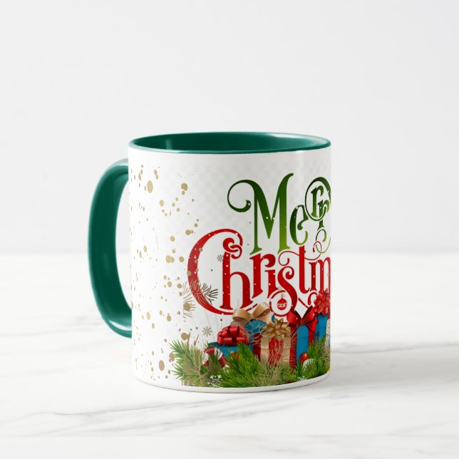 Merry Christmas, colourful holiday greetings, Mug (Front Left)