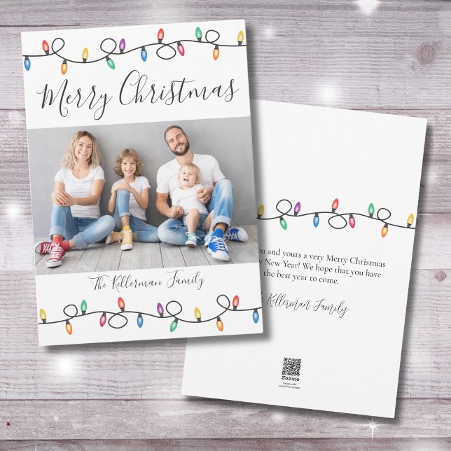 Merry Christmas Colourful Holiday Lights Photo Car (Merry Christmas Festive Holiday Lights Photo Card)