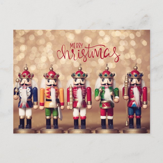 Merry Christmas Colourful Nutcrackers  Holiday Postcard (Front)