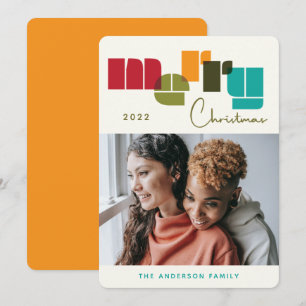 Merry Christmas Colourful Orange Typography Photo Holiday Card