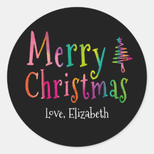 Merry Christmas Colourful Personalised Classic Round Sticker
