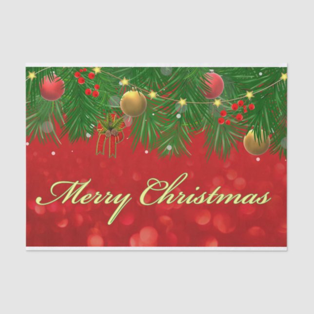 Merry Christmas Colourful Red and Gold Ornaments  Tissue Paper (Front)