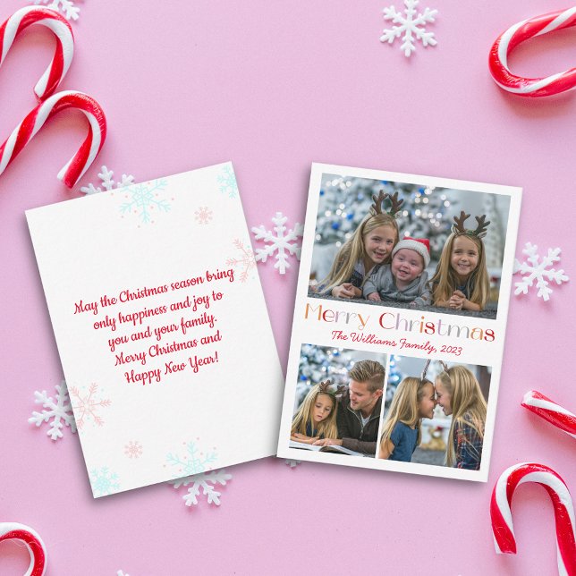merry christmas colourful retro 3 photos collage card (Creator Uploaded)