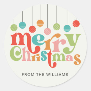 Merry Christmas Colourful Retro Ornaments Classic Round Sticker