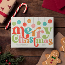 Merry Christmas Colourful Retro Ornaments