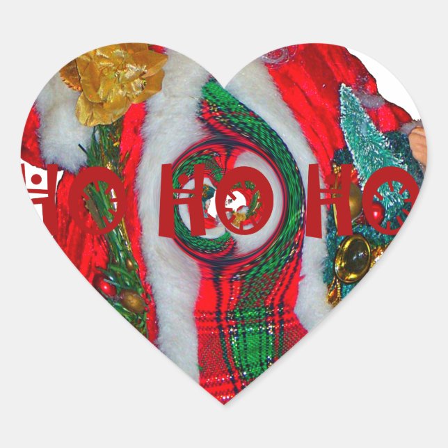 Merry Christmas Colourful Santa Claus Art Print  Heart Sticker (Front)