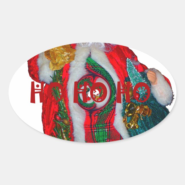 Merry Christmas Colourful Santa Claus Art Print  Oval Sticker (Front)