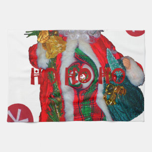 Merry Christmas Colourful Santa Claus Art Print  Tea Towel